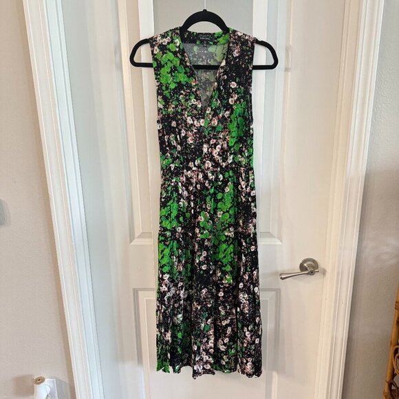 & Other Stories Floral Print Sleeveless Tiered A-Line Midi Dress Green/Black 0 - Picture 2 of 5